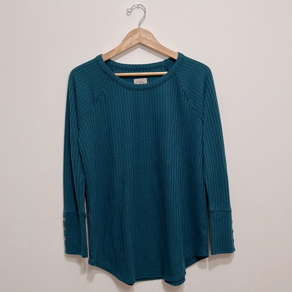 Chaser long Sleeves Tops Women’s Size XL waffle knit thermal button cuff - Picture 1 of 10